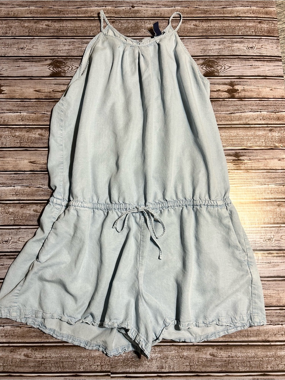 Gap Light Blue Sleeveless Romper with Drawstring Waist